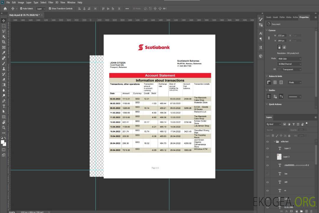 Relevé bancaire de la Banque Scotia des Bahamas template Relevé bancaire de la Banque Scotia des Bahamas template
